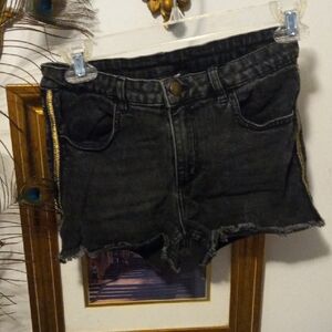Stylish Black Denim Women Shorts With Gold Side Trim.